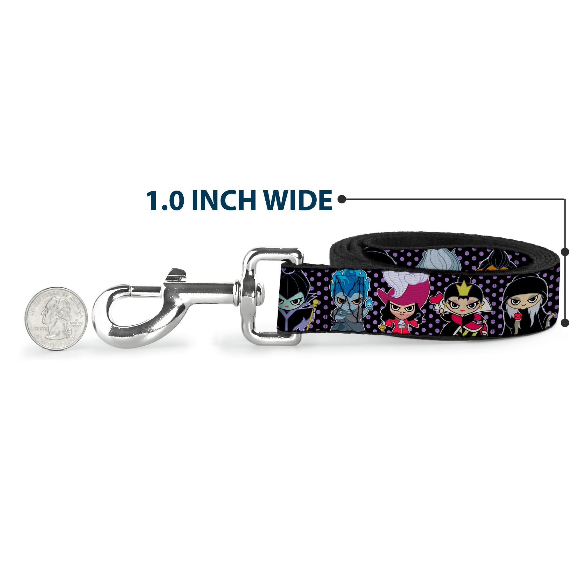 Dog Leash - Disney 11-Sweet Chibi Villain Poses Polka Dot Black/Lavender