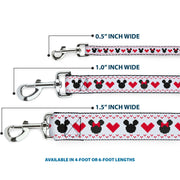 Dog Leash - Disney Holiday Mickey and Minnie Mouse Heart Sweater Stitch White/Red/Black