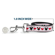 Dog Leash - Disney Holiday Mickey and Minnie Mouse Heart Sweater Stitch White/Red/Black