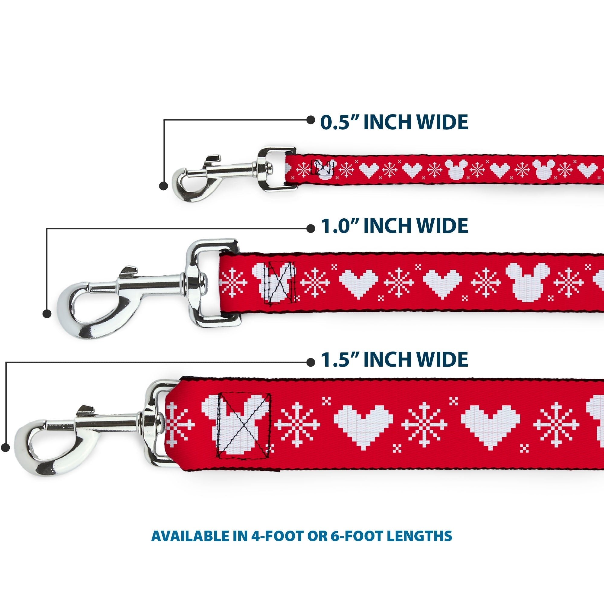Dog Leash - Disney Holiday Mickey Mouse Heart Sweater Stitch Red/White