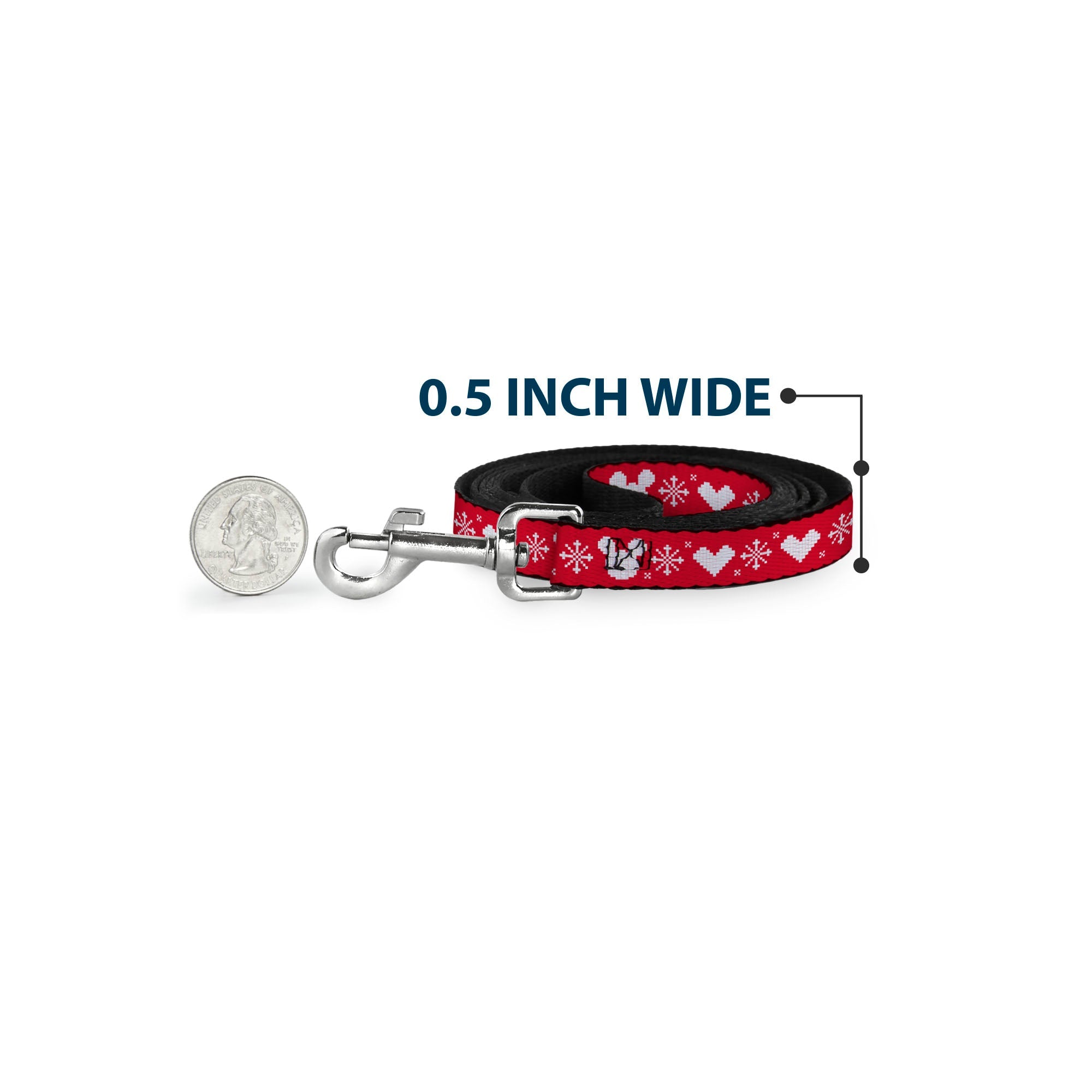 Dog Leash - Disney Holiday Mickey Mouse Heart Sweater Stitch Red/White