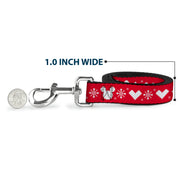 Dog Leash - Disney Holiday Mickey Mouse Heart Sweater Stitch Red/White