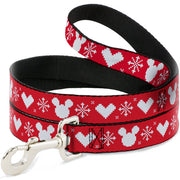 Dog Leash - Disney Holiday Mickey Mouse Heart Sweater Stitch Red/White