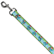 Dog Leash - Lilo and Stitch Holiday Stitch and Scrump Poses Stripe Green/Blue