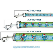 Dog Leash - Lilo and Stitch Holiday Stitch and Scrump Poses Stripe Green/Blue
