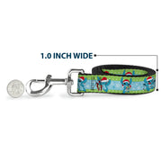 Dog Leash - Lilo and Stitch Holiday Stitch and Scrump Poses Stripe Green/Blue