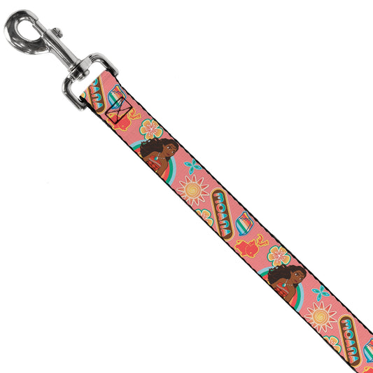 Dog Leash - Moana Pose and Icons Collage Pink