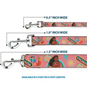 Dog Leash - Moana Pose and Icons Collage Pink