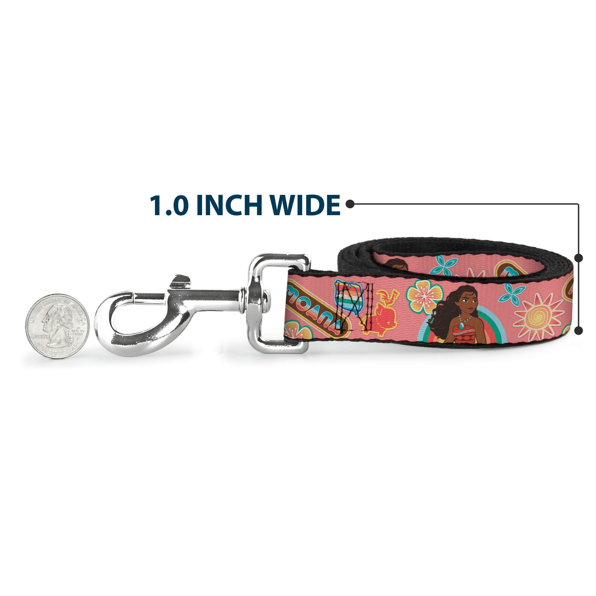 Dog Leash - Moana Pose and Icons Collage Pink