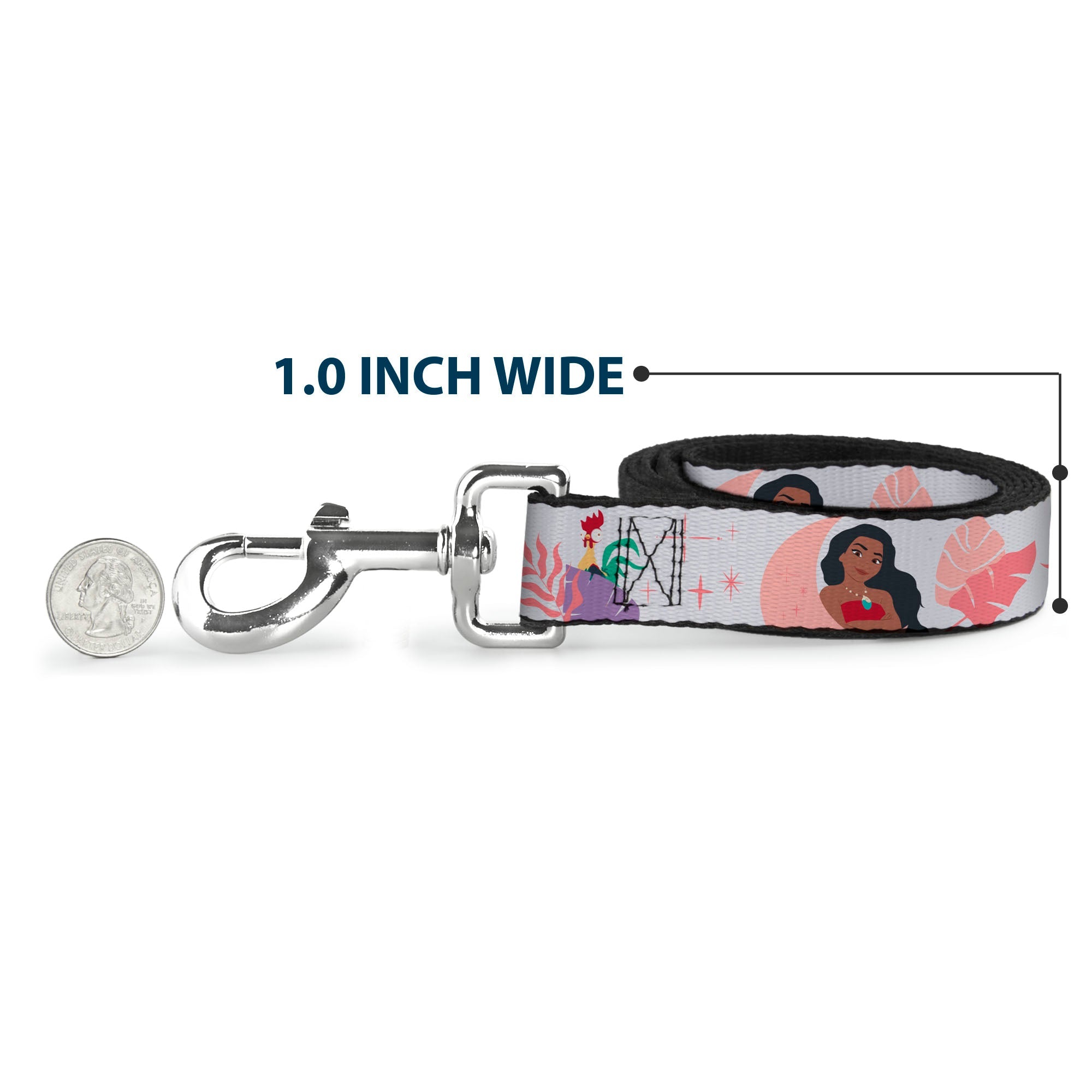 Dog Leash - Moana and Hei Hei Poses with Flowers Beige/Orange