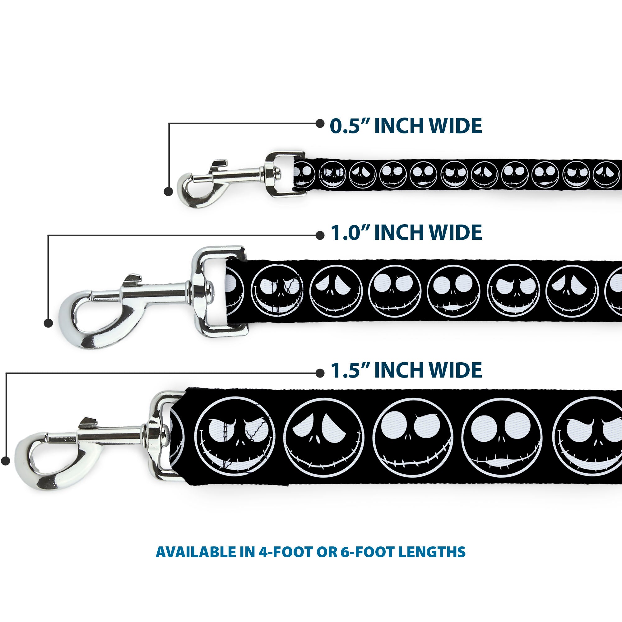 Dog Leash - The Nightmare Before Christmas Jack 5-Expressions Black/White