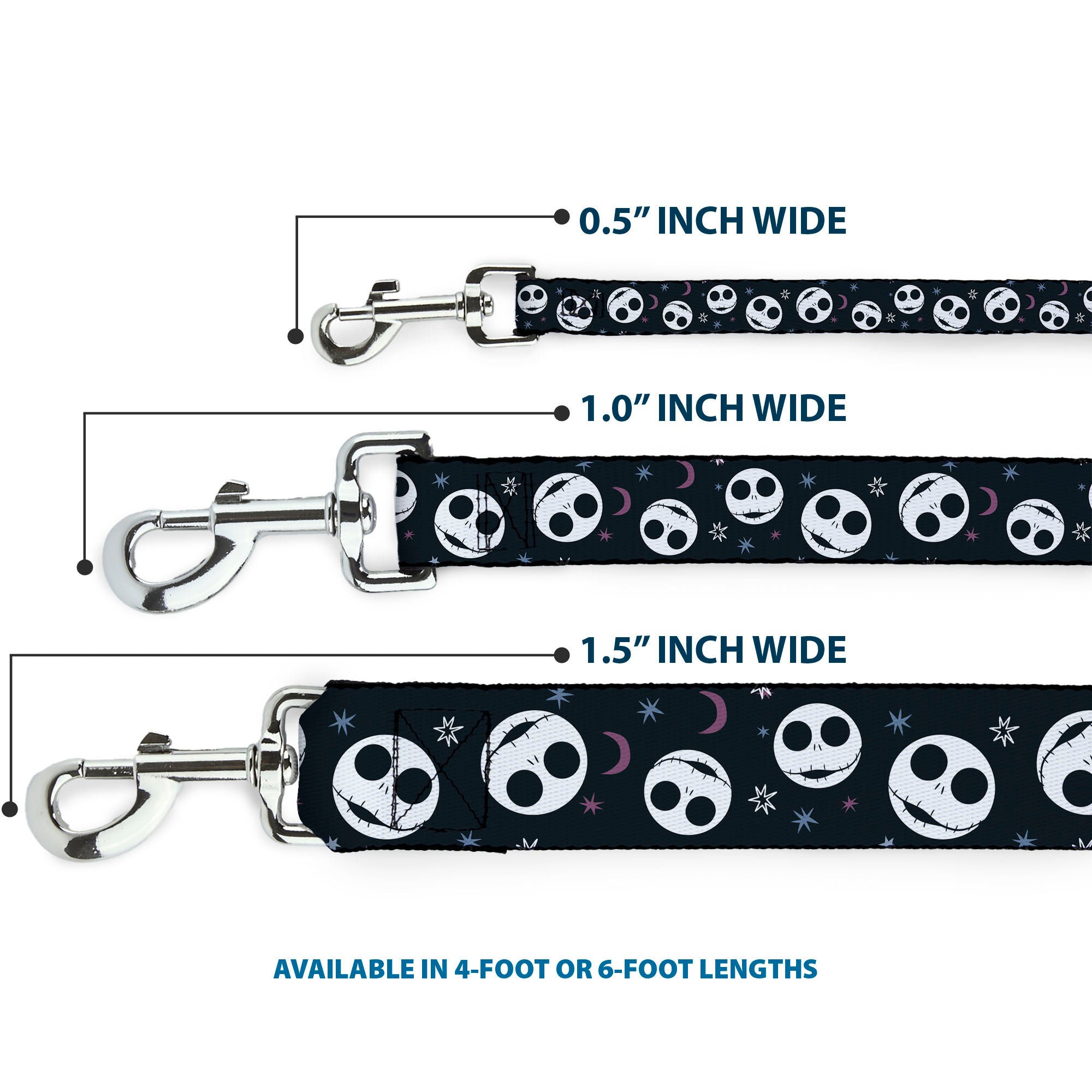 Dog Leash - The Nightmare Before Christmas Smiling Jack Moon and Stars Black