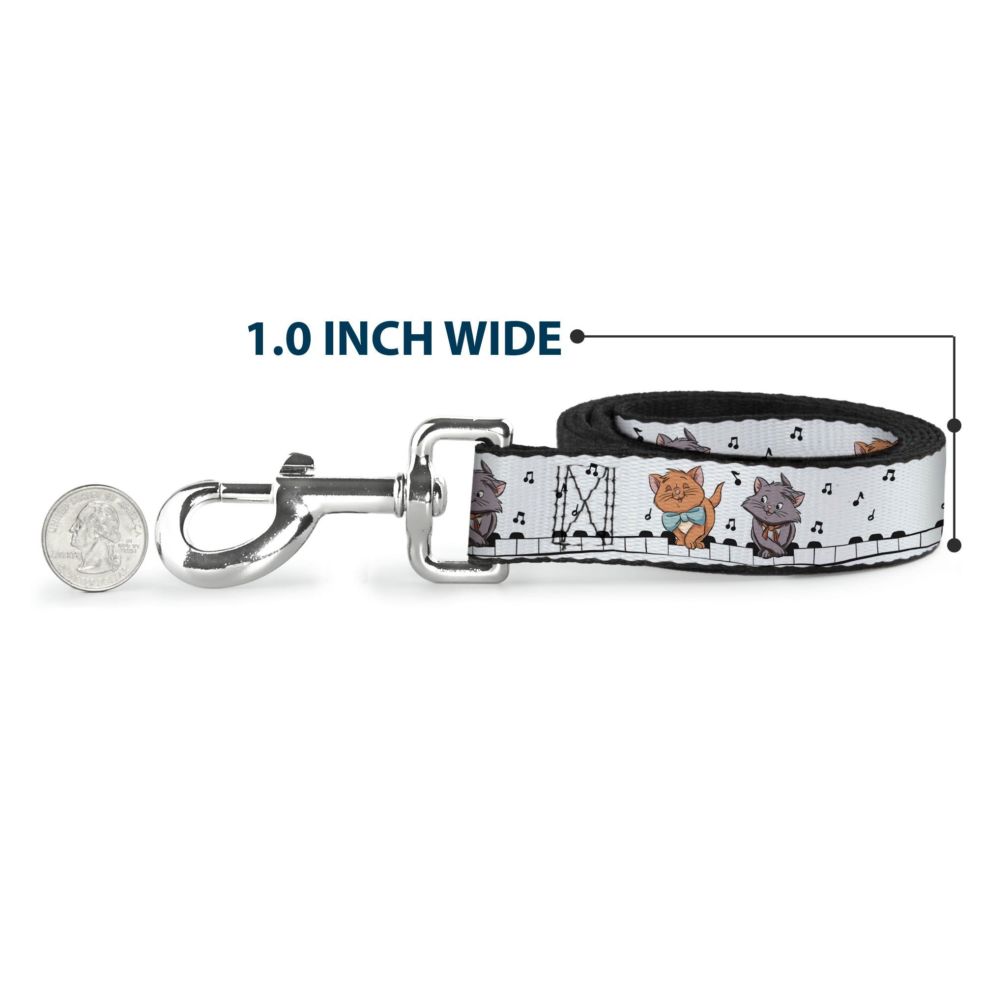 Dog Leash - Aristocats Toulouse and Berlioz Piano Pose and Musical Notes White/Black