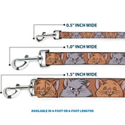 Dog Leash - Aristocats Toulouse and Berlioz Close-Up Faces Orange