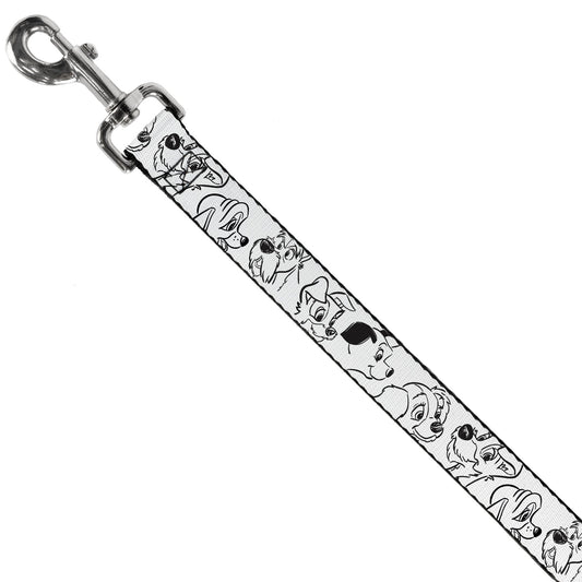 Dog Leash - Disney Dogs Face Outlines White/Black