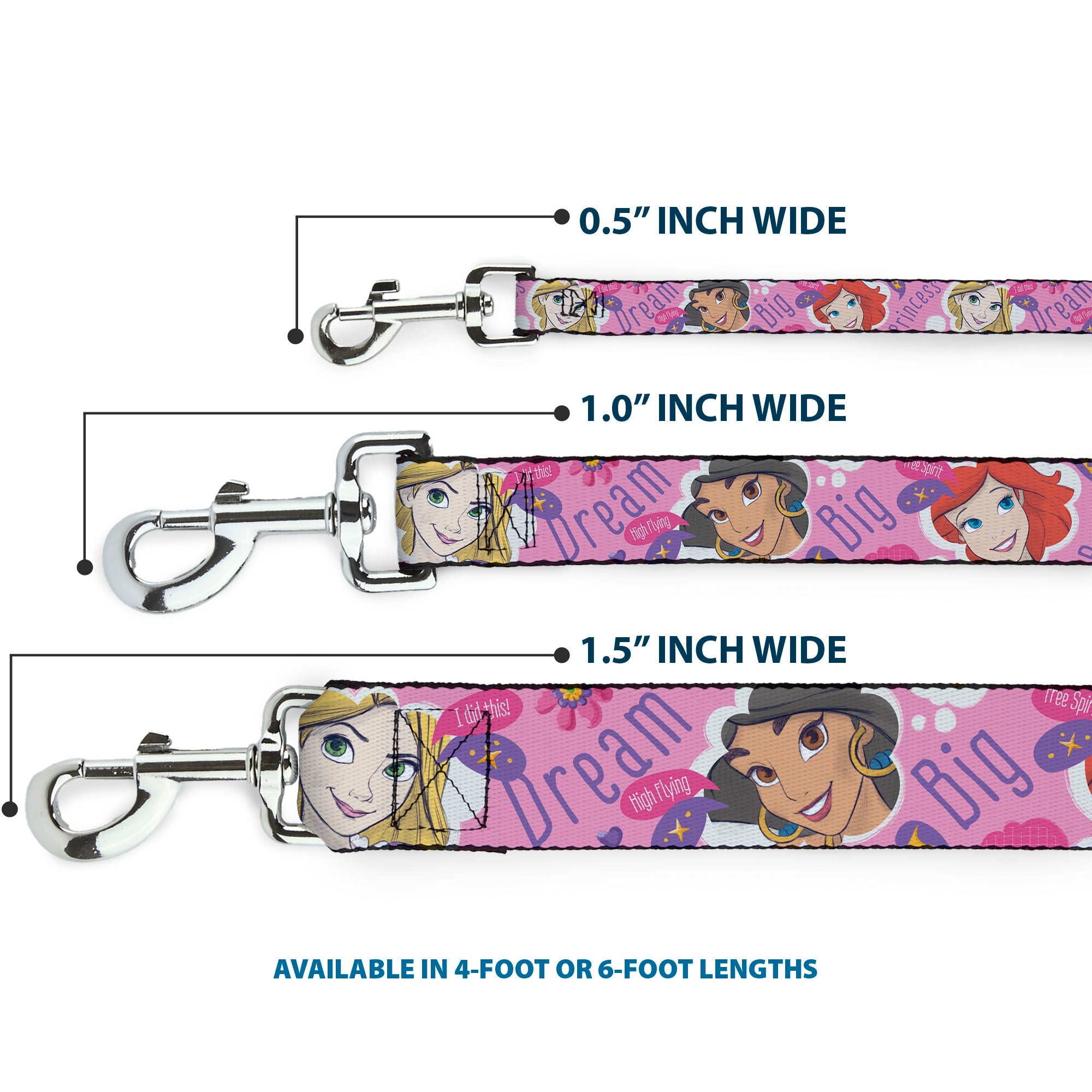 Dog Leash - Disney DREAM BIG PRINCESS Faces Pinks/Purples