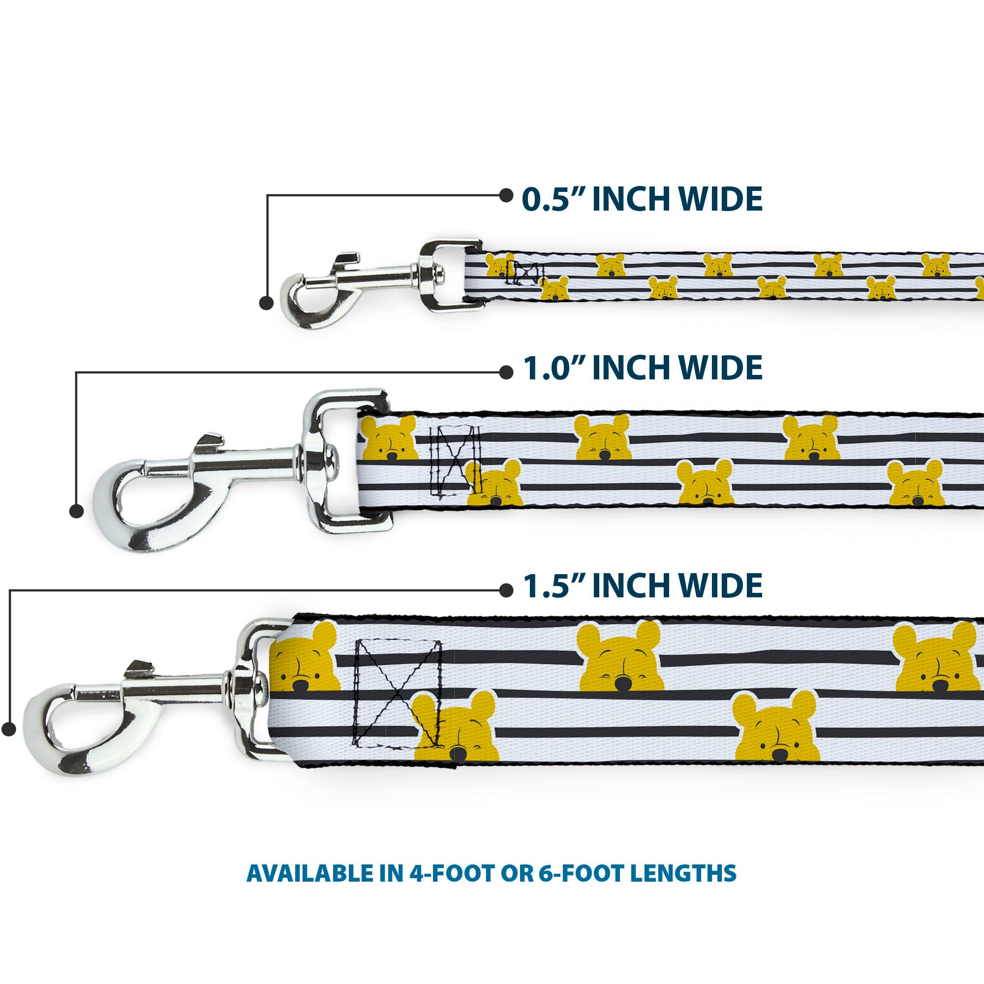 Dog Leash - Winnie the Pooh Peeking Poses Stripe White/Black