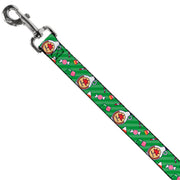 Dog Leash - Elf Sweets Icons Scattered Stripe Greens