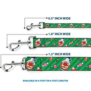 Dog Leash - Elf Sweets Icons Scattered Stripe Greens