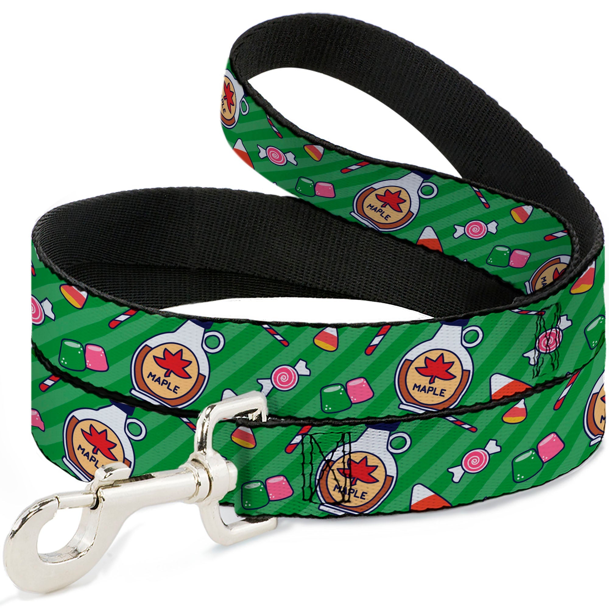 Dog Leash - Elf Sweets Icons Scattered Stripe Greens