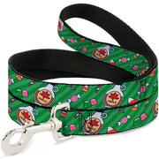 Dog Leash - Elf Sweets Icons Scattered Stripe Greens