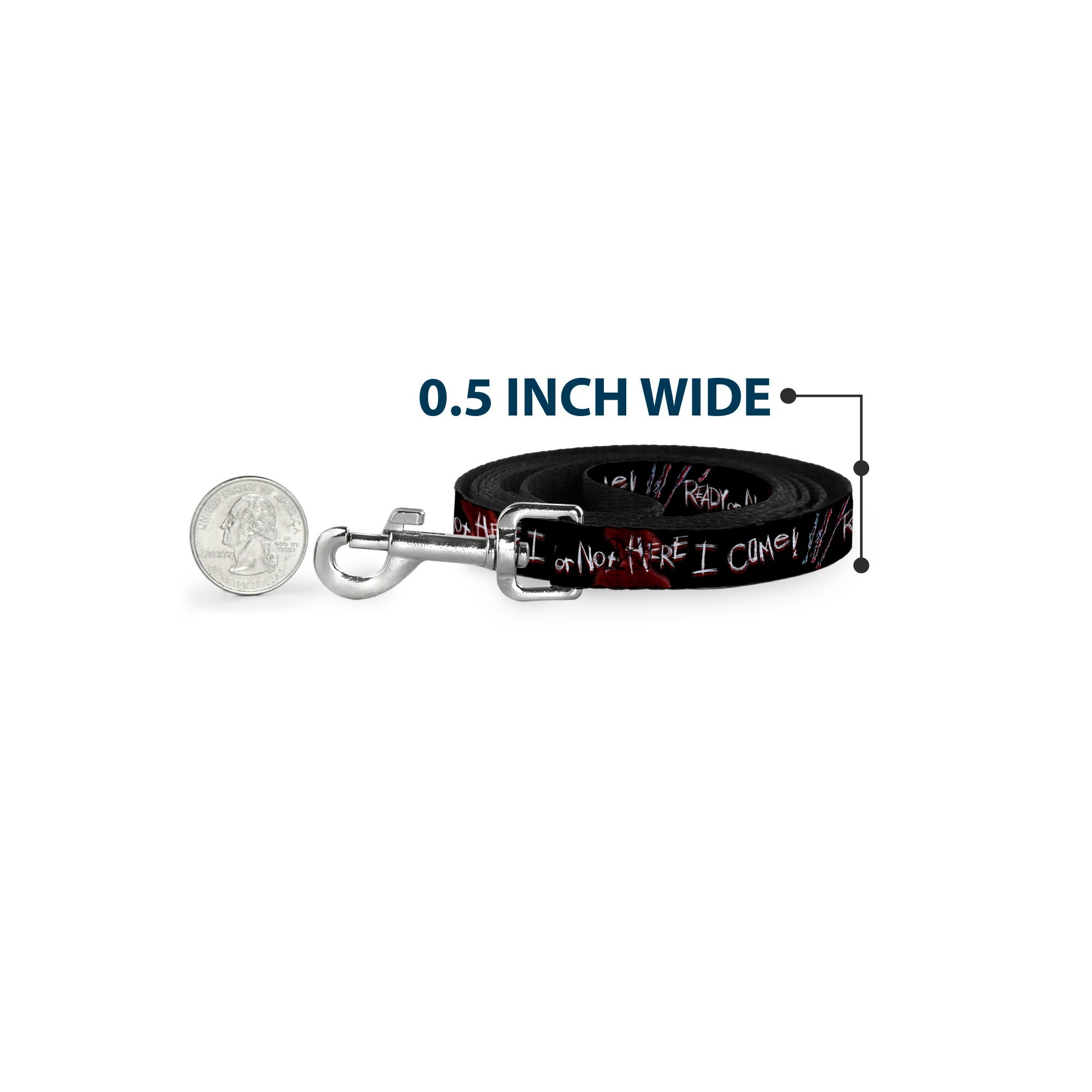 Dog Leash - A Nightmare on Elm Street READY OR NOT HERE I COME/Freddy Silhouette Black/Reds/White
