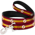 Load image into Gallery viewer, Dog leash featuring The Flash logo with a burgundy, black, gold, and white stripe design. Durable clip for attachment.
