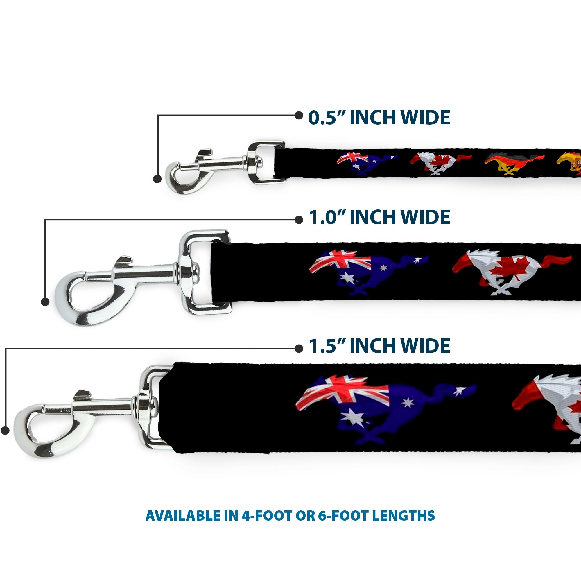 Dog Leash - Mustang Silhouette Black/International Flags