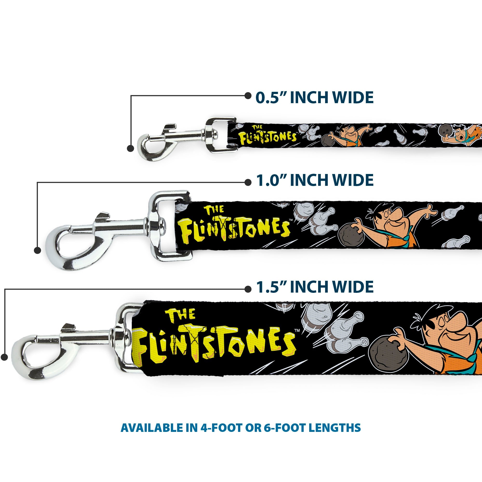 Dog Leash - THE FLINTSTONES Fred Bowling Poses/Bowling Pins Black