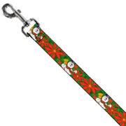 Dog Leash - Frosty the Snowman Pose Poinsetta Plaid Collage Greens/Reds