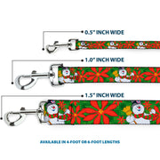 Dog Leash - Frosty the Snowman Pose Poinsetta Plaid Collage Greens/Reds