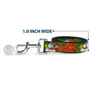 Dog Leash - Frosty the Snowman Pose Poinsetta Plaid Collage Greens/Reds