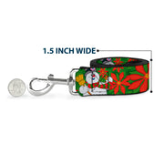 Dog Leash - Frosty the Snowman Pose Poinsetta Plaid Collage Greens/Reds