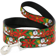Dog Leash - Frosty the Snowman Pose Poinsetta Plaid Collage Greens/Reds