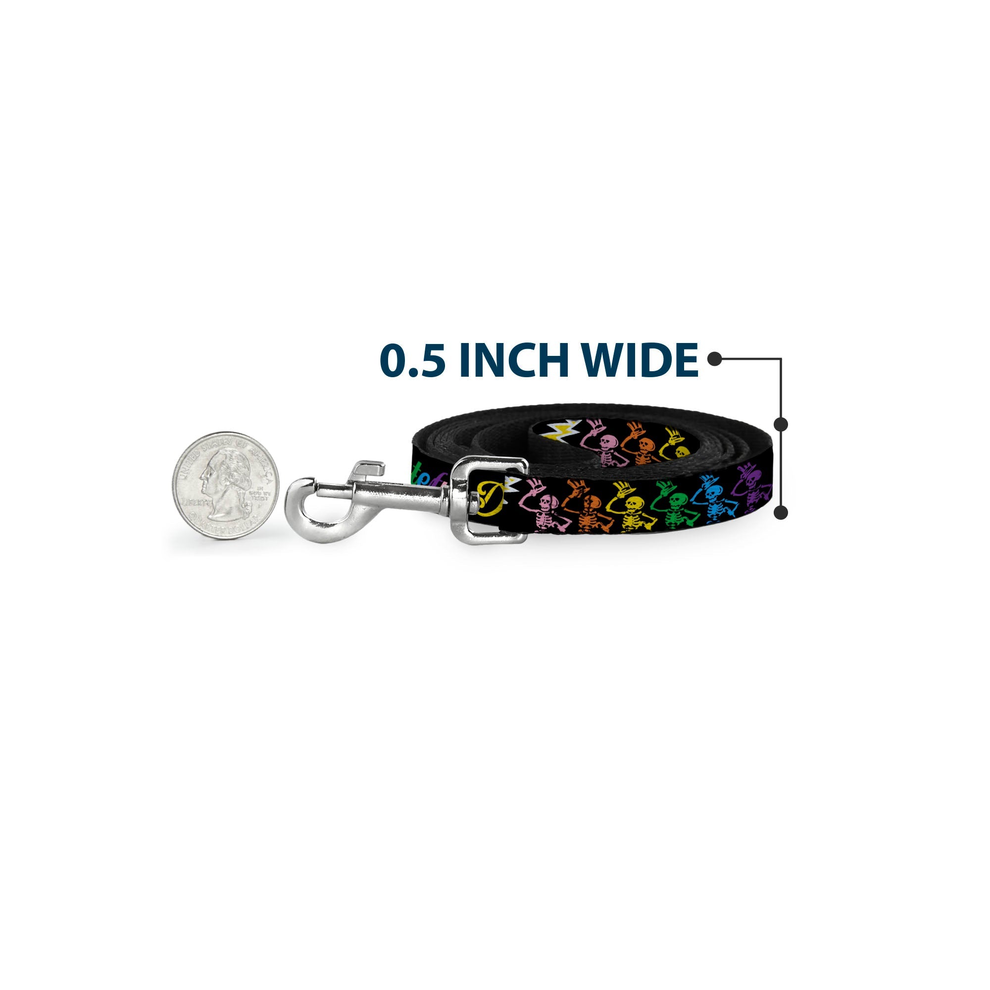 Dog Leash - Grateful Dead Script w/Bears & Skeletons Black/Multi Color