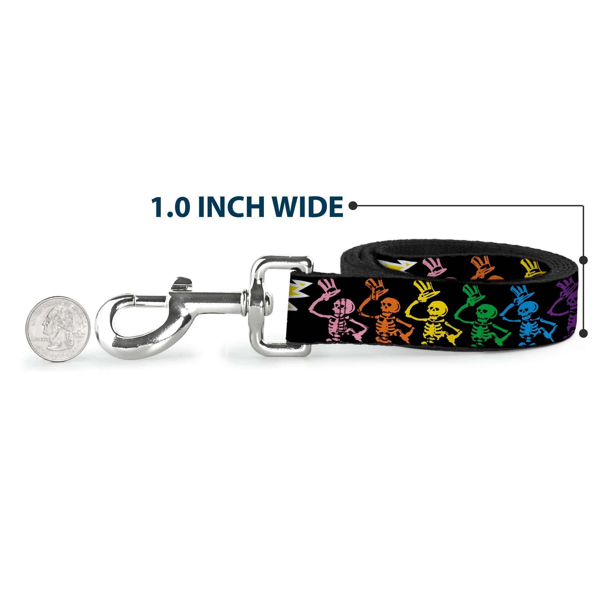 Dog Leash - Grateful Dead Script w/Bears & Skeletons Black/Multi Color