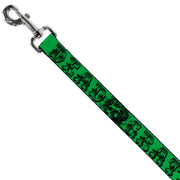 Dog Leash - Grateful Dead Text w/Skull & Roses Green