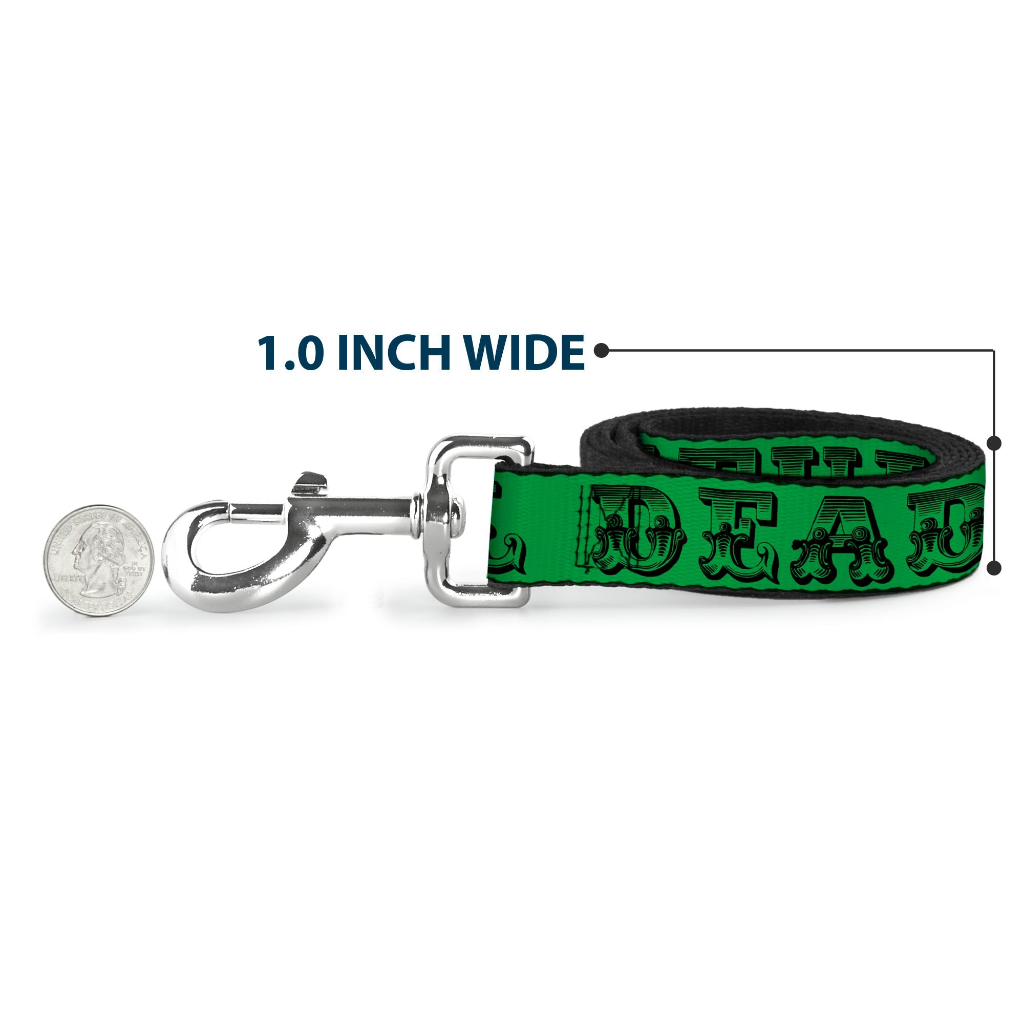 Dog Leash - Grateful Dead Text w/Skull & Roses Green