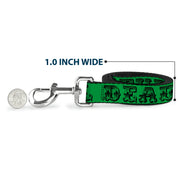 Dog Leash - Grateful Dead Text w/Skull & Roses Green