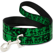 Dog Leash - Grateful Dead Text w/Skull & Roses Green