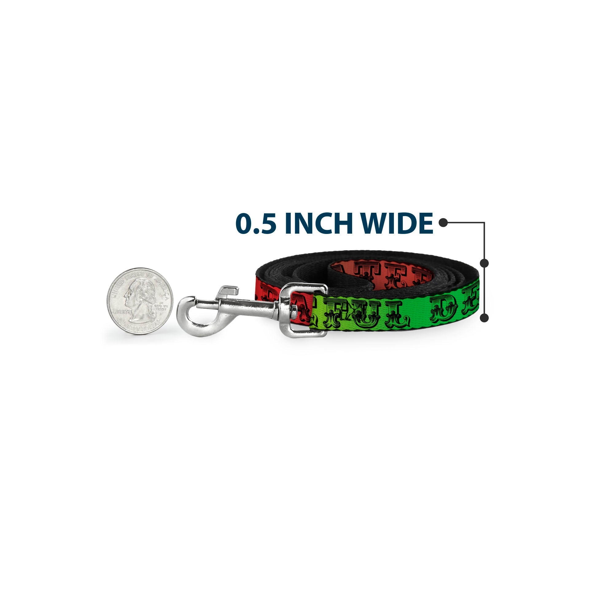 Dog Leash - Grateful Dead Text w/Skull & Roses Rainbow Fade