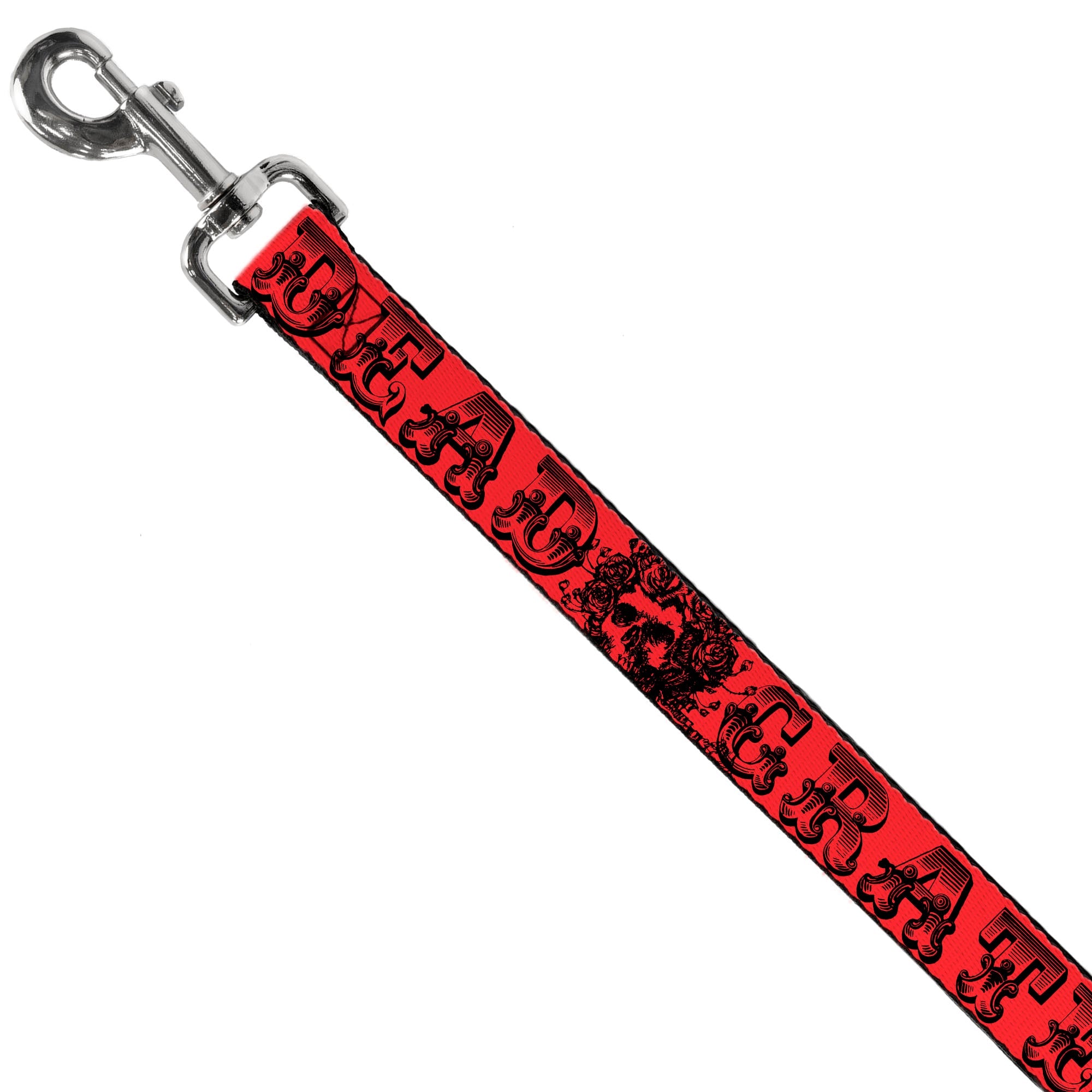 Dog Leash - Grateful Dead Text w/Skull & Roses Red