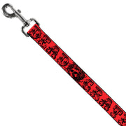 Dog Leash - Grateful Dead Text w/Skull & Roses Red