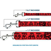 Dog Leash - Grateful Dead Text w/Skull & Roses Red