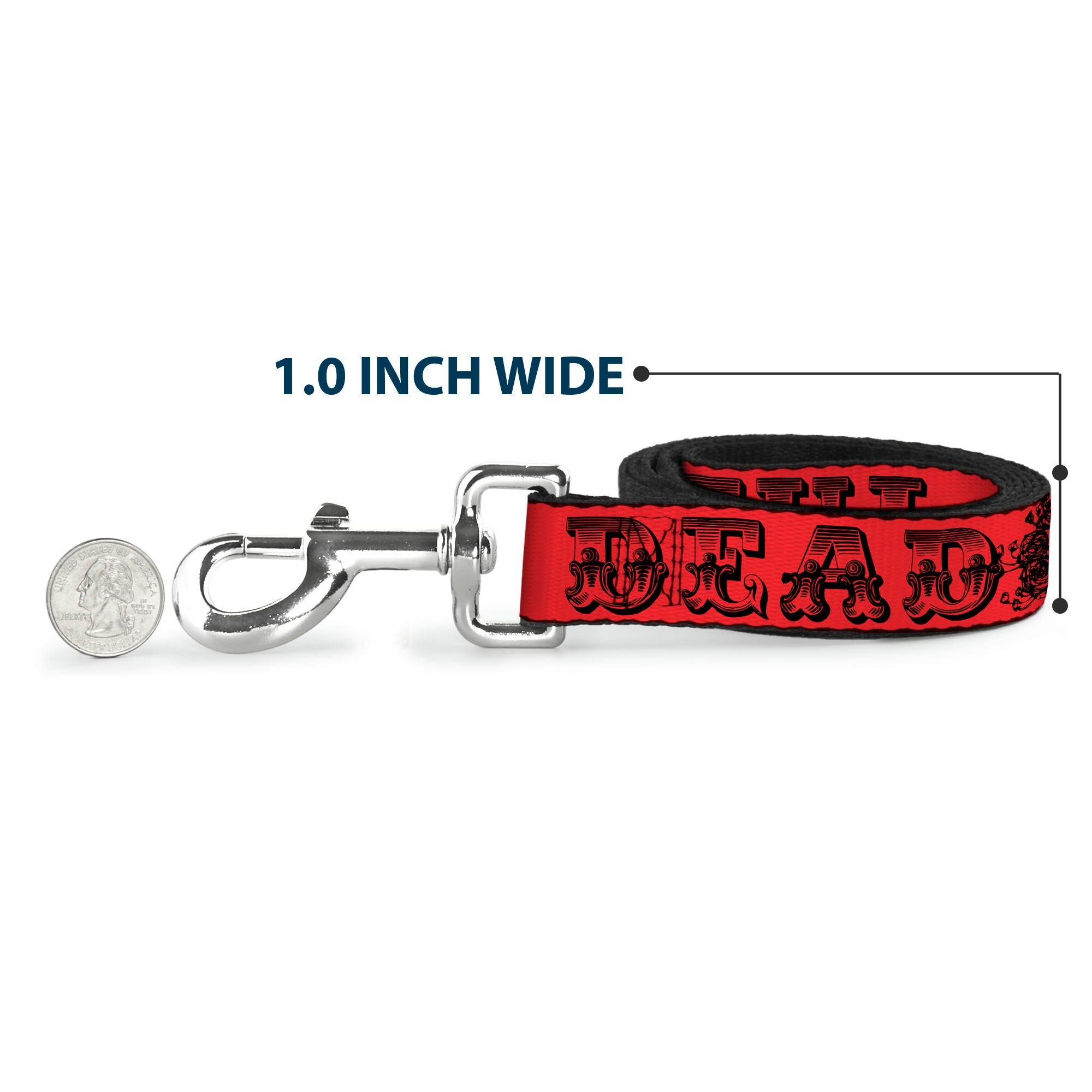 Dog Leash - Grateful Dead Text w/Skull & Roses Red