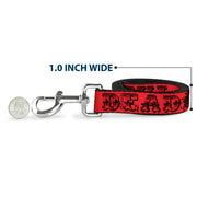 Dog Leash - Grateful Dead Text w/Skull & Roses Red