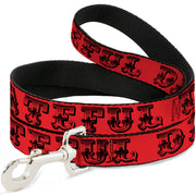 Dog Leash - Grateful Dead Text w/Skull & Roses Red