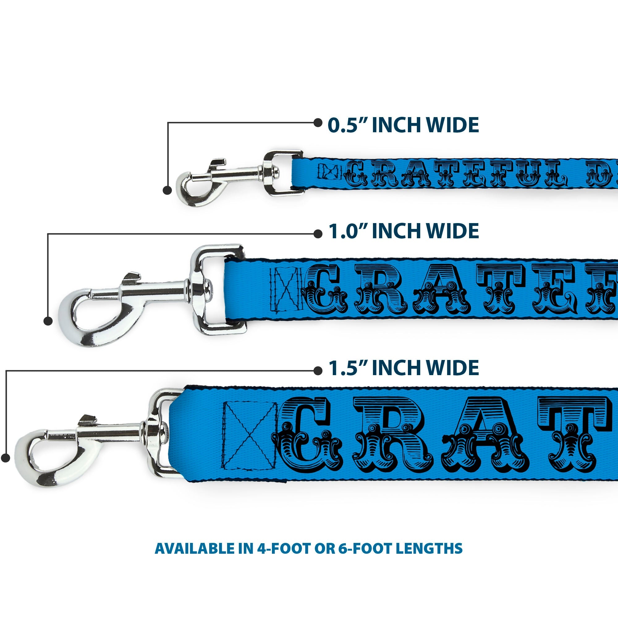 Dog Leash - Grateful Dead Text w/Skull & Roses Turquoise