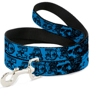 Dog Leash - Grateful Dead Text w/Skull & Roses Turquoise