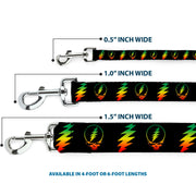 Dog Leash - Steal Your Face w/Lightning Bolt Repeat Black/Rasta